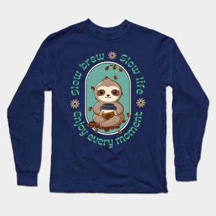 Cute sloth drinking coffee Long Sleeve T-Shirt